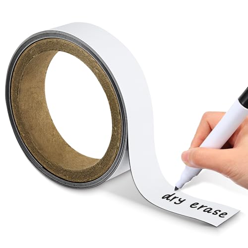 Houseables Dry Erase Labels, Magnetic Roll, Magnet Strip, Glossy White, Write On Labels, Wipe Off, Magnetically Receptive Whiteboard Sheet, Business Filing Cabinet Magnets (1 in x 25 Ft) - Image 1