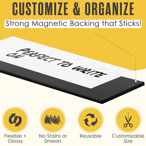 Houseables Dry Erase Labels, Magnetic Roll, Magnet Strip, Glossy White, Write On Labels, Wipe Off, Magnetically Receptive Whiteboard Sheet, Business Filing Cabinet Magnets (1 in x 25 Ft) - Image 3