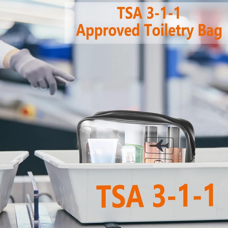TREALDATE TSA Approved Toiletry Bag 3Pcs - 3 Pack Clear Travel Bags for Toiletries, Carry on Airport Airline Compliant Bag,Black - Image 5