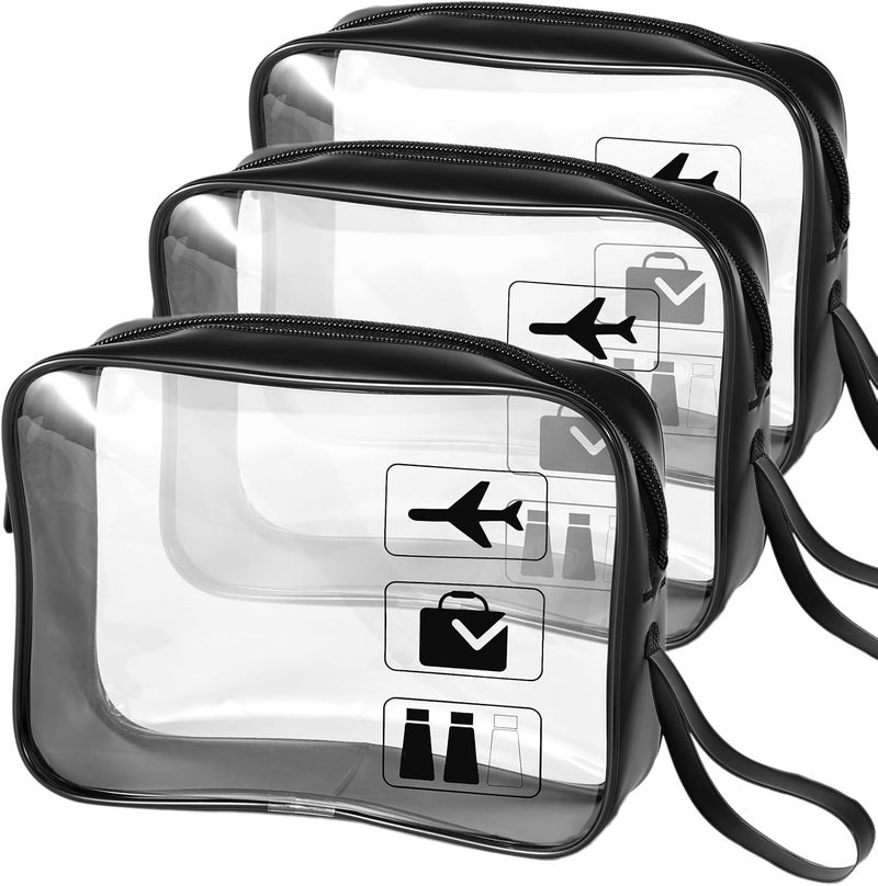 TREALDATE TSA Approved Toiletry Bag 3Pcs - 3 Pack Clear Travel Bags for Toiletries, Carry on Airport Airline Compliant Bag,Black - Image 1