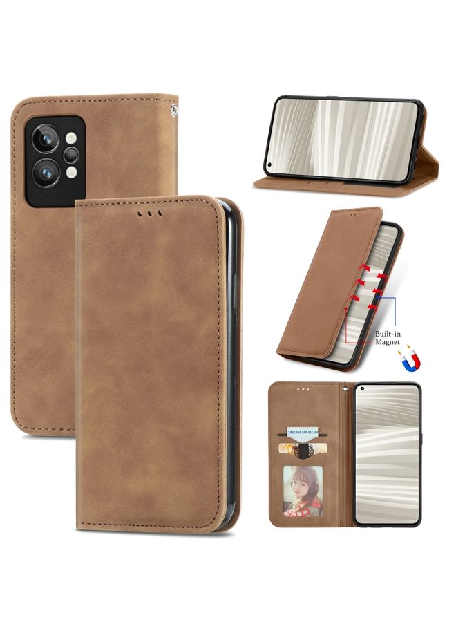 HuHa Screen Protector For OPPO Realme GT2 Pro Retro Skin Feel Magnetic Leather Phone Case(Brown)