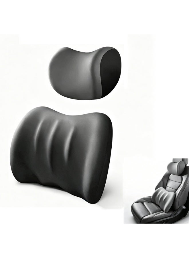 Car Seat Headrest and Lumbar Support Pillow Set,Memory Foam Neck Pillow,Breathable Back Cushion,Ergonomic Slow Rebound Waist Support,Driving Comfort,Father's Day Gift - Image 1