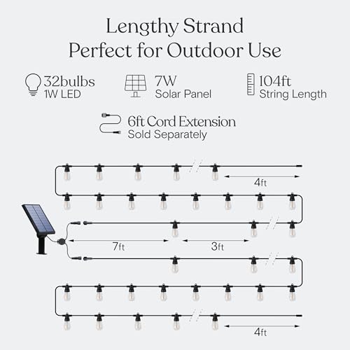 Brightech 104 (52x2) FT Ambience Pro Solar Powered Outdoor LED String Lights - Waterproof Remote Control Lights - 32 Bulbs, 7W Solar Powered Soft White Light for Camping, Patio, Garden - Image 3