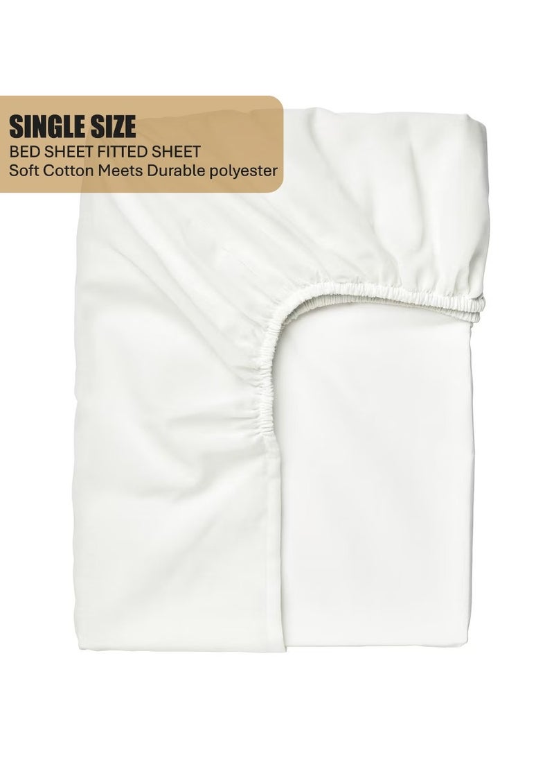 Generic Bedsheet - White Bedsheet - Fitted Sheet Non-Shrink Cotton/Polyester 90x200 cm  - Image 1