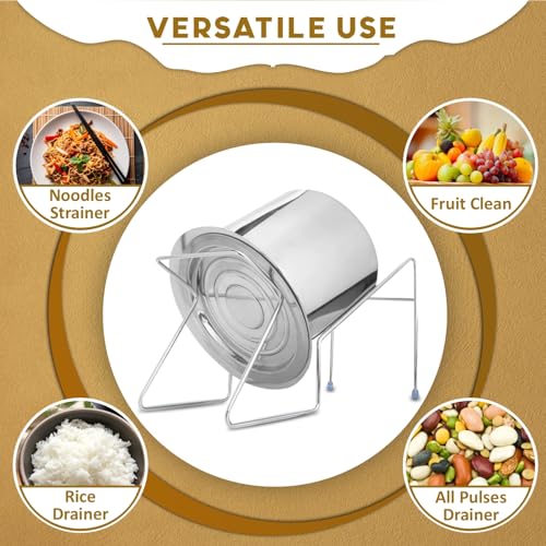 JD FRESH 5 Liter Stainless Steel Rice Pot Drainer Stand/Tabletop Cooked Rice Filter Vessel/Anti-Rust and Heavy Duty Sink Strainer/Hands-Free Kitchen Strainer for Rice/Noodles/Beans/Vegetables (1 PC) - Image 4