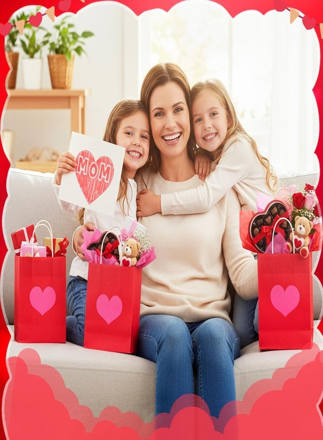 Engrowtic 24 Pcs Valentine's Day Heart Gift Bags Bulk with Handle Valentines Gifts Kraft Paper Wrapping Bag Heart Shaped Goodie Candy Gift Bags for Wedding Party Favors Supplies (Red) - Image 5