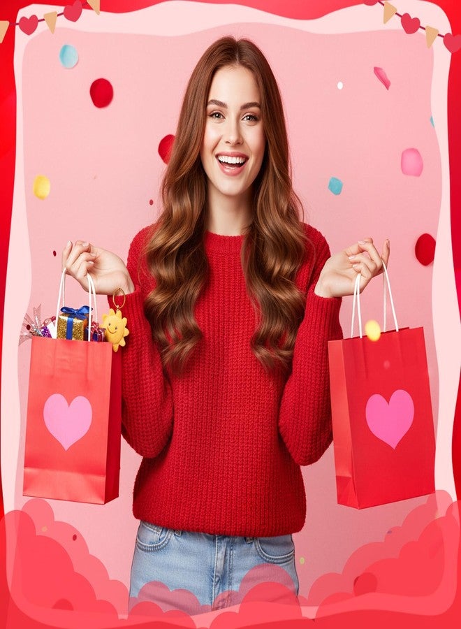 Engrowtic 24 Pcs Valentine's Day Heart Gift Bags Bulk with Handle Valentines Gifts Kraft Paper Wrapping Bag Heart Shaped Goodie Candy Gift Bags for Wedding Party Favors Supplies (Red) - Image 3