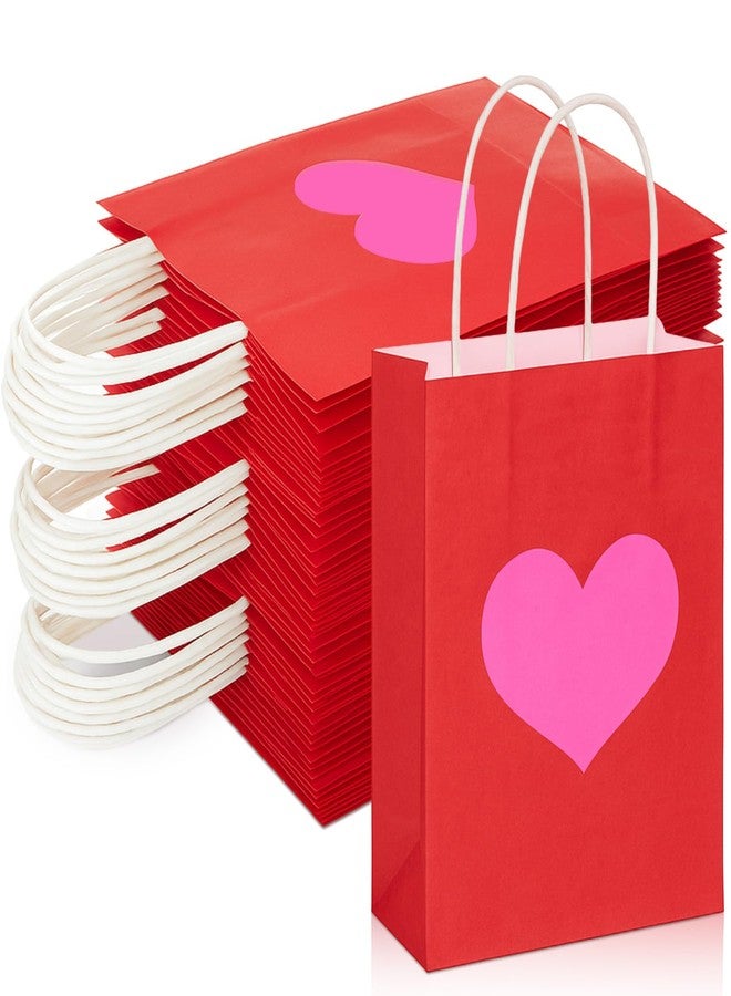 Engrowtic 24 Pcs Valentine's Day Heart Gift Bags Bulk with Handle Valentines Gifts Kraft Paper Wrapping Bag Heart Shaped Goodie Candy Gift Bags for Wedding Party Favors Supplies (Red) - Image 1