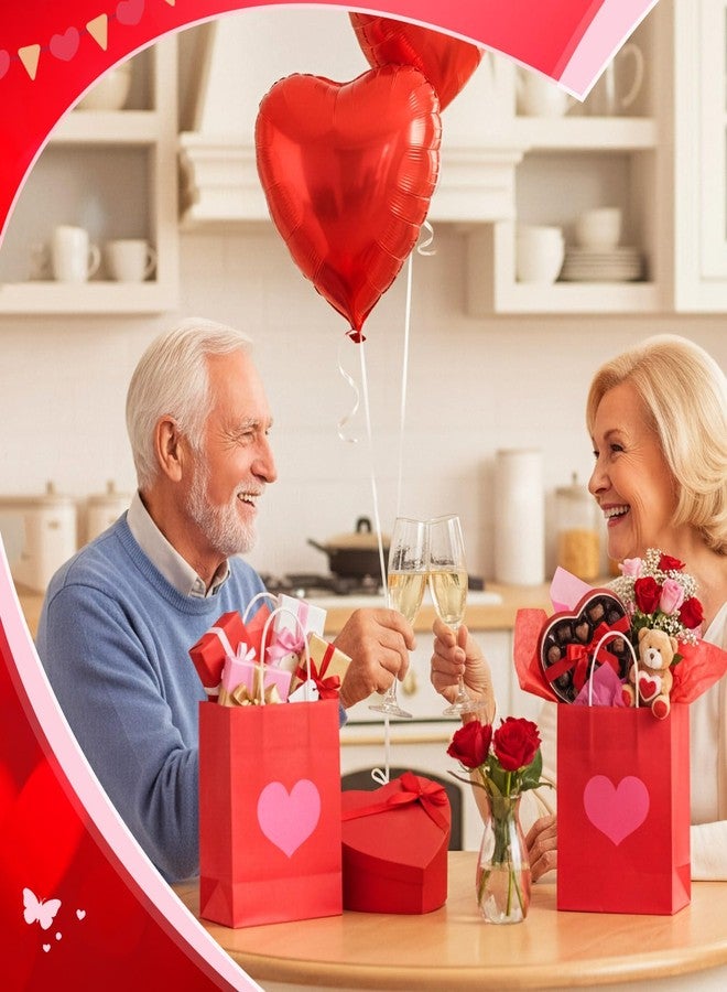 Engrowtic 24 Pcs Valentine's Day Heart Gift Bags Bulk with Handle Valentines Gifts Kraft Paper Wrapping Bag Heart Shaped Goodie Candy Gift Bags for Wedding Party Favors Supplies (Red) - Image 4