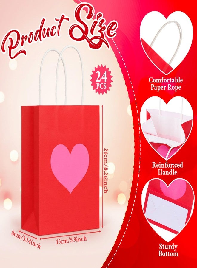 Engrowtic 24 Pcs Valentine's Day Heart Gift Bags Bulk with Handle Valentines Gifts Kraft Paper Wrapping Bag Heart Shaped Goodie Candy Gift Bags for Wedding Party Favors Supplies (Red) - Image 2
