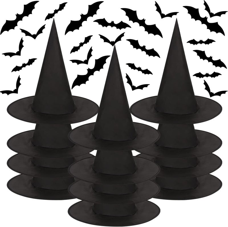 CCINEE Full village delivery cover 12 Pcs Halloween Decoration Witch Hats, Bulk Hanging Witch Costume Caps Accessories with 120 Pcs Bat Wall Stickers for Halloween Themed Party Yard Decoration Major city pickup option - Image 1