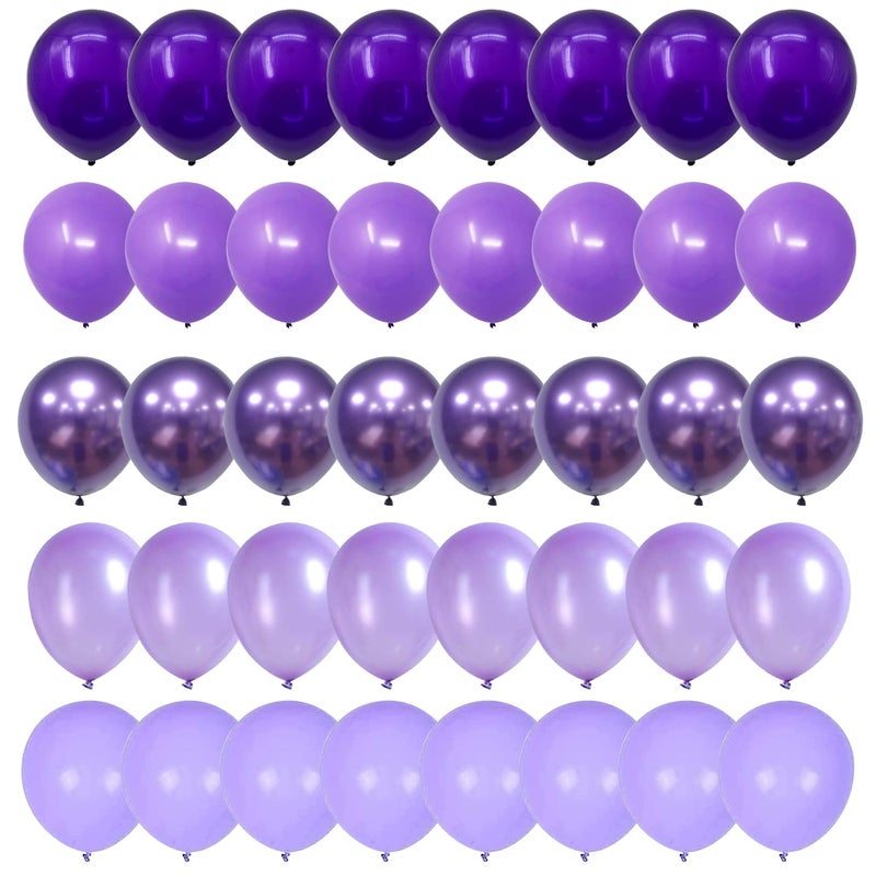 Togvu Purple Balloons, 60 Packs 12 Inch Metallic Chrome Pearl Macaron Light Different Shades Balloons for Girl Birthday, Wedding, Anniversary, Baby Shower, Princess Decoration QQ-5023 - Image 1