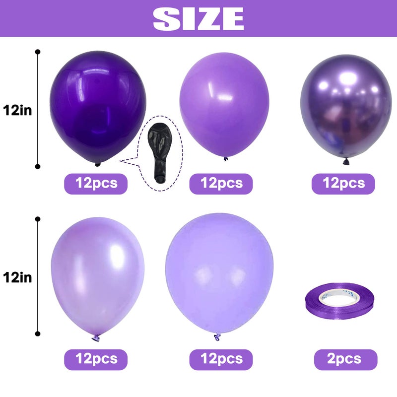 Togvu Purple Balloons, 60 Packs 12 Inch Metallic Chrome Pearl Macaron Light Different Shades Balloons for Girl Birthday, Wedding, Anniversary, Baby Shower, Princess Decoration QQ-5023 - Image 2