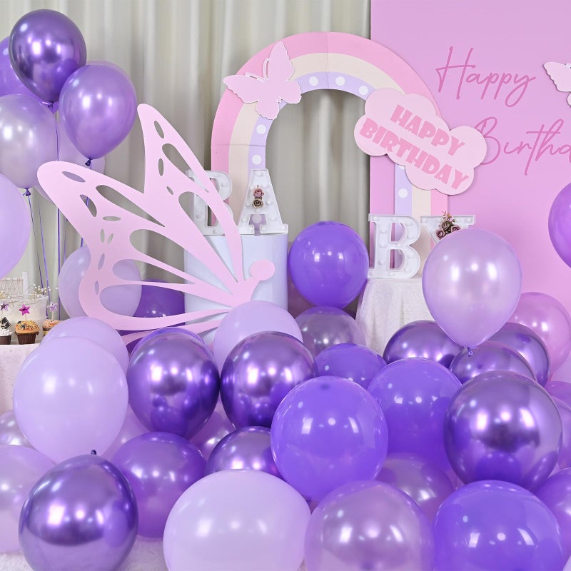 Togvu Purple Balloons, 60 Packs 12 Inch Metallic Chrome Pearl Macaron Light Different Shades Balloons for Girl Birthday, Wedding, Anniversary, Baby Shower, Princess Decoration QQ-5023 - Image 4