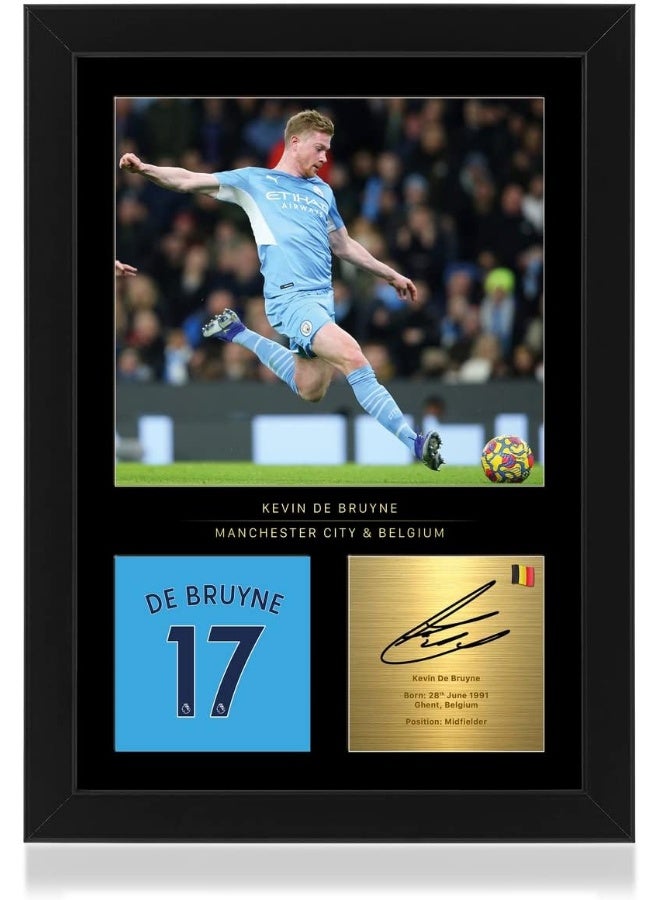 Win FC Kevin De Bruyne A4 Framed Photo Display - Reproduced Digital Signature - Gift For Manchester City Fans - Image 1