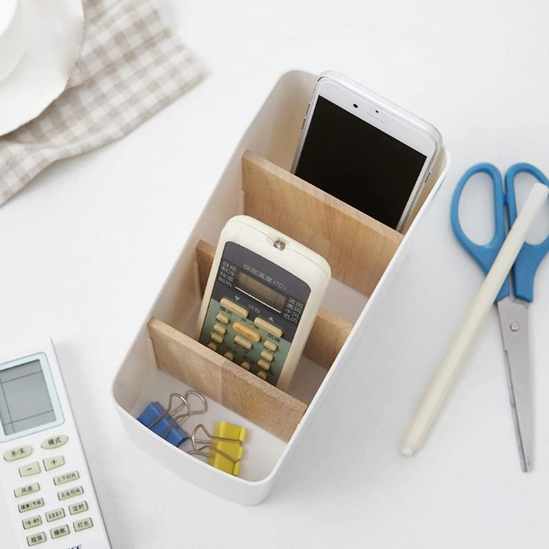 SWIUKPHE Wood Desktop Storage Organizer Remote Control Holder Multi-Compartment Pen Stationery Makeup Container for Home Kitchen Office - Image 5