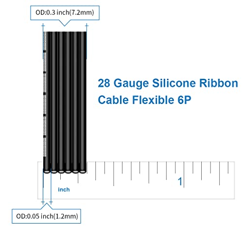 BNTECHGO 28 Gauge Silicone Ribbon Cable Flexible 6P Black 50 ft Flat Cable 28 AWG Stranded Tinned Copper Wire - Image 2