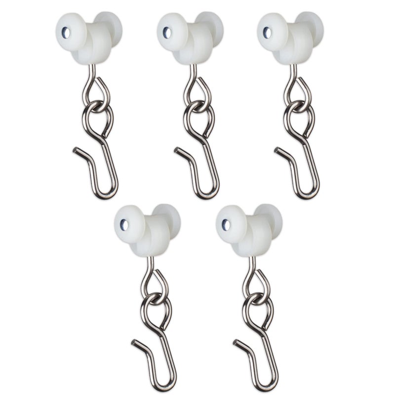 EverTrack Curtain Hooks  Dual Wheel Roller Carriers for Ceiling Mounted Curtain Track with Stainless Steel Hooks for Curtains Drapes and Room Dividers  Pack of 30