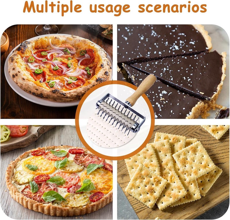 ChicAbode Stainless Steel Pizza Docker, Pizza Dough Docker with Wooden Handle, Pizza Roller with Spikes, Roller Docker, Pizza Hole Puncher, Dough perforator, Pastry, Cookie, Bread, Crust, Baking Dough Piercer - Image 3
