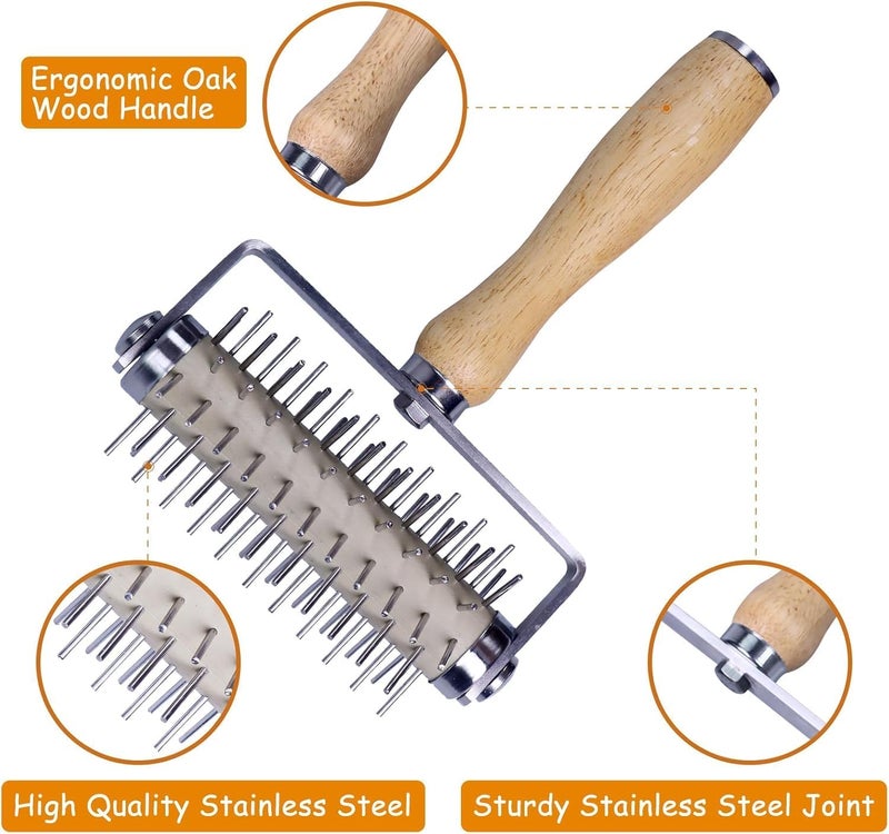 ChicAbode Stainless Steel Pizza Docker, Pizza Dough Docker with Wooden Handle, Pizza Roller with Spikes, Roller Docker, Pizza Hole Puncher, Dough perforator, Pastry, Cookie, Bread, Crust, Baking Dough Piercer - Image 2