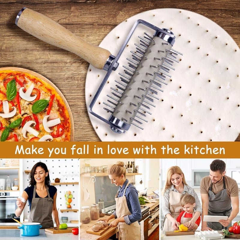 ChicAbode Stainless Steel Pizza Docker, Pizza Dough Docker with Wooden Handle, Pizza Roller with Spikes, Roller Docker, Pizza Hole Puncher, Dough perforator, Pastry, Cookie, Bread, Crust, Baking Dough Piercer - Image 4