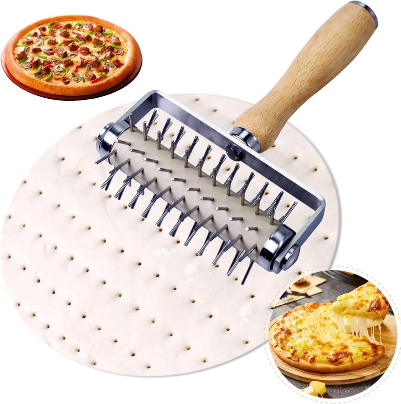 ChicAbode Stainless Steel Pizza Docker, Pizza Dough Docker with Wooden Handle, Pizza Roller with Spikes, Roller Docker, Pizza Hole Puncher, Dough perforator, Pastry, Cookie, Bread, Crust, Baking Dough Piercer - Image 1