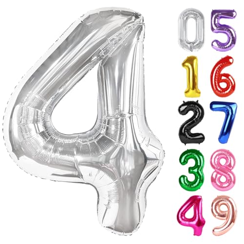 IWERP Silver Number 4 Balloon 40 Inch 4th Birthday Party Decorations for Children Giant 4 Foil Balloon for Party Supplies - Image 1