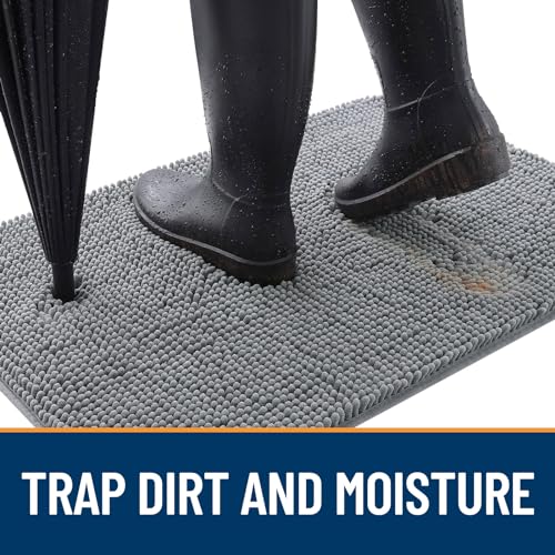 OLANLY Dog Door Mat for Muddy Paws 48x30, Absorbs Moisture and Dirt, Absorbent Non-Slip Washable Doormat, Quick Dry Chenille Mud Mat for Dogs, Entry Indoor Entryway Carpet for Inside Floor, Grey - Image 2
