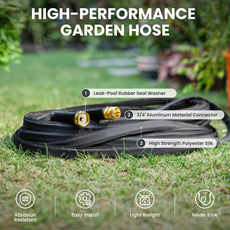 Giraffe Tools Garden Hose 100FT Lightweight Lay Flat Water Hose Kink Free Flexible Hose with 9 Spray Function Nozzle, Black - Image 3
