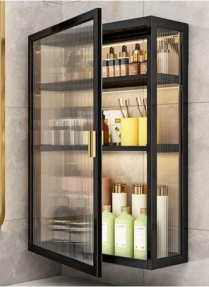 Generic Bathroom Storage Cabinet 3-Tier Bathroom Shelf Wall Mounted Storage Cabinet Kitchen Storage Shelves No-Punch Wall Mounted with Door Dustproof Storage Organiser （Single Door 30*14*70cm）  - Image 1