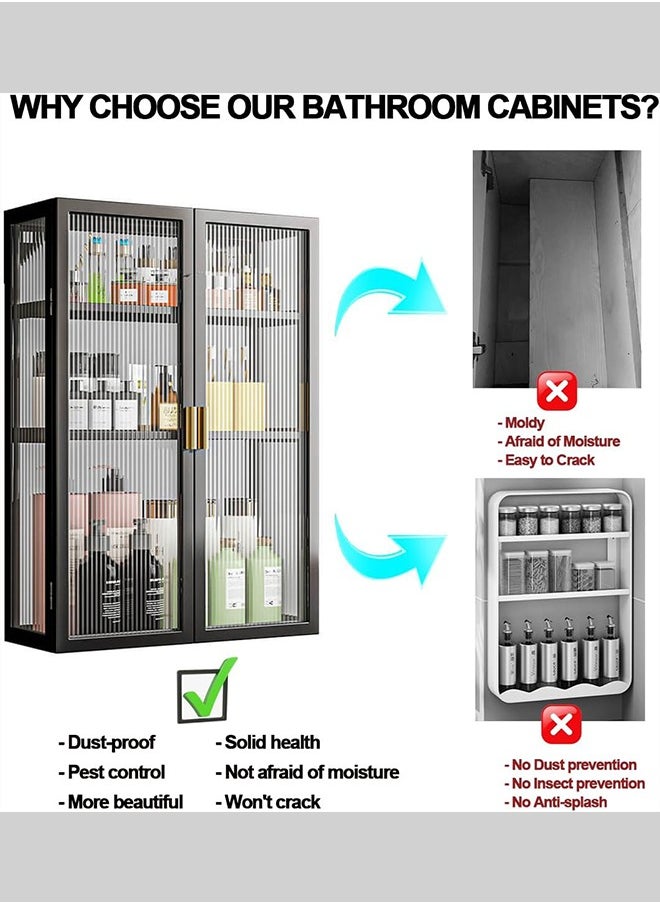 Generic Bathroom Storage Cabinet 3-Tier Bathroom Shelf Wall Mounted Storage Cabinet Kitchen Storage Shelves No-Punch Wall Mounted with Door Dustproof Storage Organiser （Single Door 30*14*70cm）  - Image 4