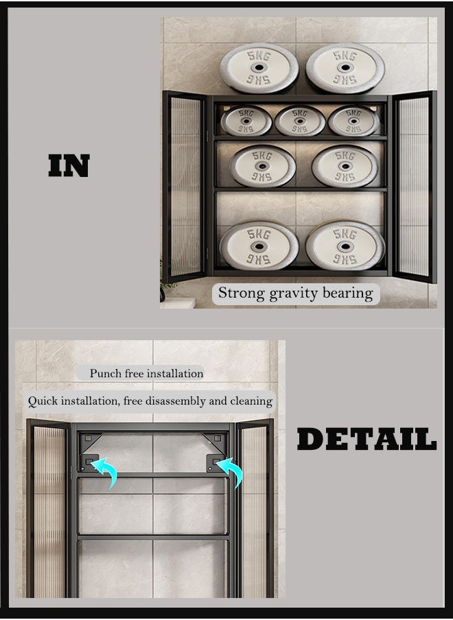 Generic Bathroom Storage Cabinet 3-Tier Bathroom Shelf Wall Mounted Storage Cabinet Kitchen Storage Shelves No-Punch Wall Mounted with Door Dustproof Storage Organiser （Single Door 30*14*70cm）  - Image 5