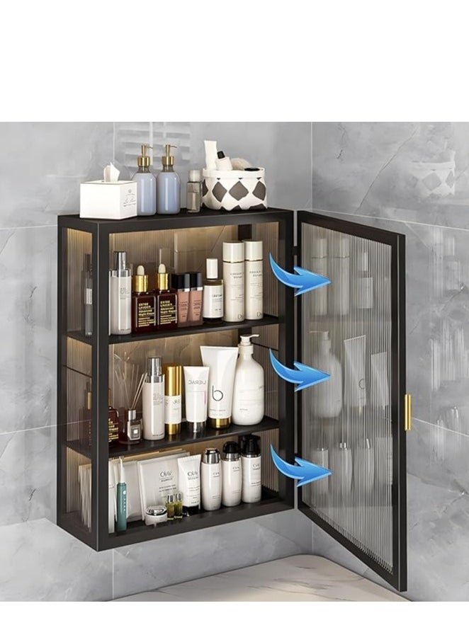 Generic Bathroom Storage Cabinet 3-Tier Bathroom Shelf Wall Mounted Storage Cabinet Kitchen Storage Shelves No-Punch Wall Mounted with Door Dustproof Storage Organiser （Single Door 30*14*70cm）  - Image 3