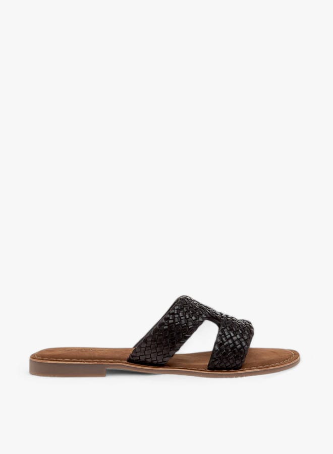 Paprika Women's Textured Leather Slip-On Flat Strap Sandals  - Image 3
