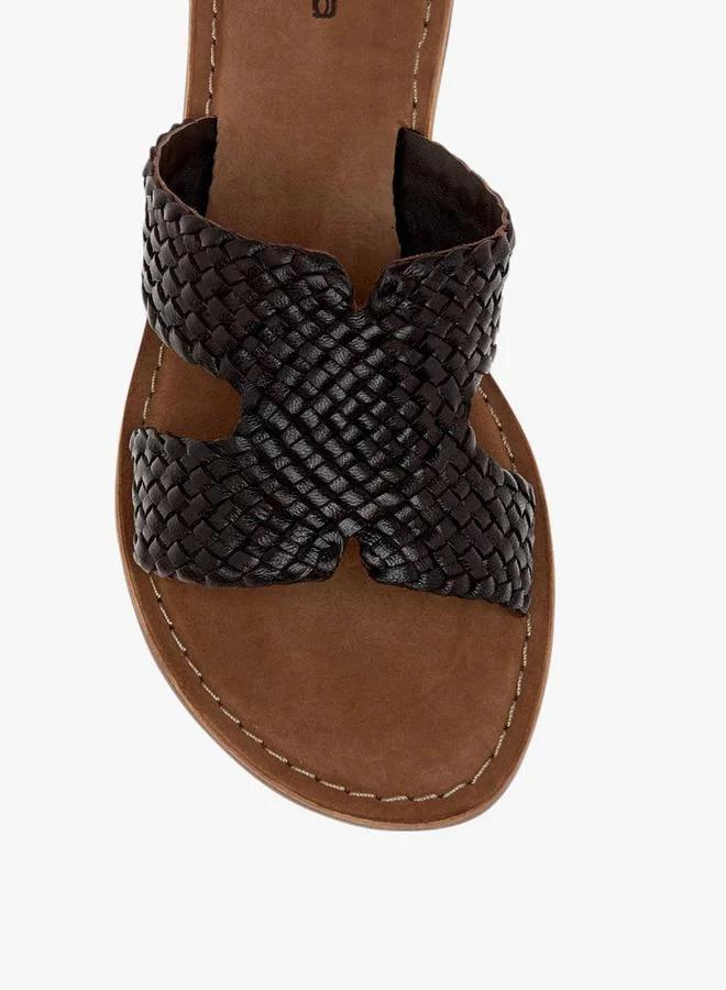 Paprika BROWN Textured Leather Slip-On Flat Sandals for Women | Best Price UAE