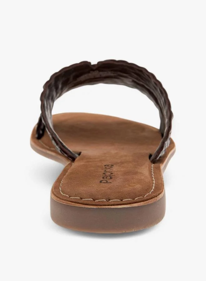 Paprika BROWN Textured Leather Slip-On Flat Sandals for Women | Best Price UAE