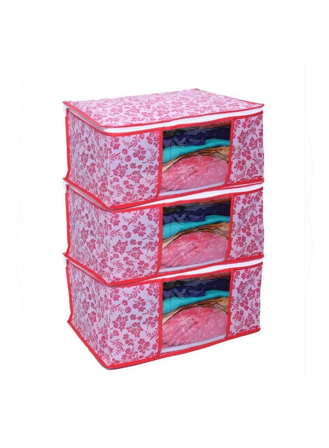 LAXIS HOMFIL Brand - LAXIS Saree Covers With Zip Non-Woven Printed Saree Cover/Saree Organizer For Wardrobe/Cloth Storage With Transparent Window/Saree Bags Storage/Clothes Organizer (Peach- Pack of 3) - Image 1