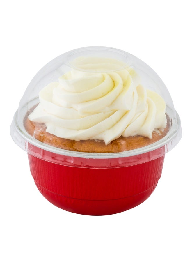 Restaurantware 5 Ounce 3.4 X 3.4 X 1.7 Inch Mini Cake Pans, 100 Round Baking Cup - Disposable, With Dome Lids, Red Aluminum Cake Pans, Lightweight, For Frosted Mini Desserts - Image 2