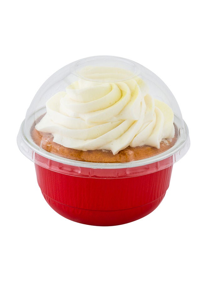 Restaurantware 5 Ounce 3.4 X 3.4 X 1.7 Inch Mini Cake Pans, 100 Round Baking Cup - Disposable, With Dome Lids, Red Aluminum Cake Pans, Lightweight, For Frosted Mini Desserts - Image 5