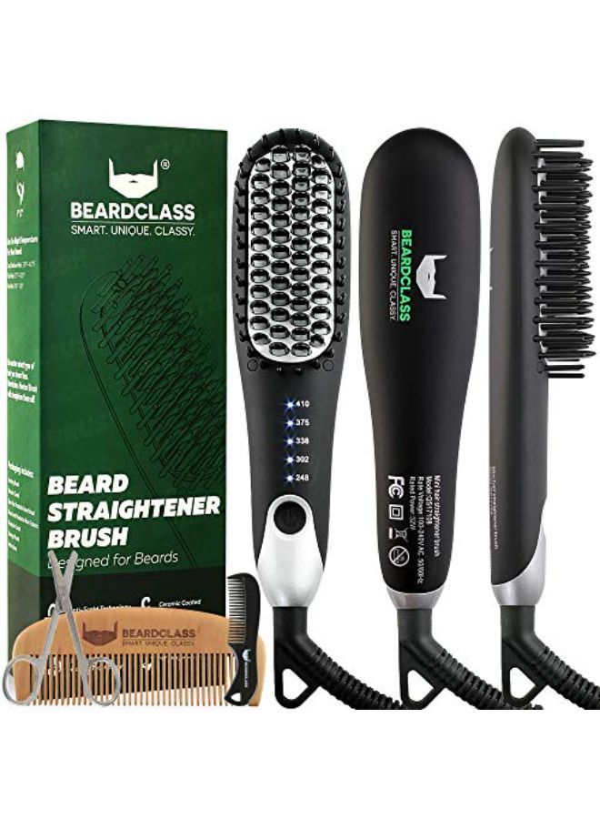 Premium Beard Straightener Comb - Usa Designed For Beards! Fast Heating Electric Straightening Brush For Men With Anti-Scald Technology - Adjustable Temperature Portable Heated Straightner