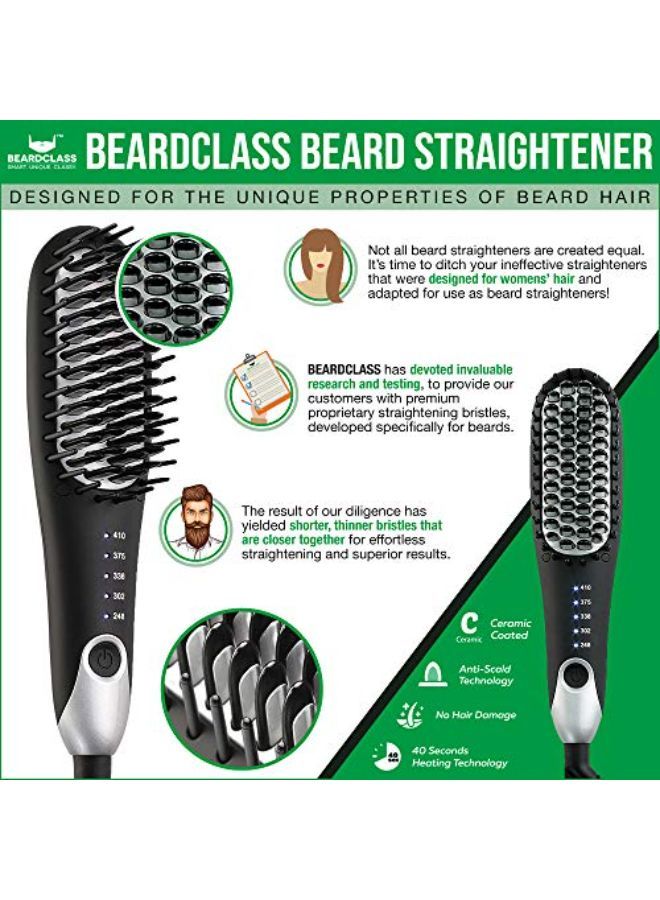 Premium Beard Straightener Comb - Usa Designed For Beards! Fast Heating Electric Straightening Brush For Men With Anti-Scald Technology - Adjustable Temperature Portable Heated Straightner