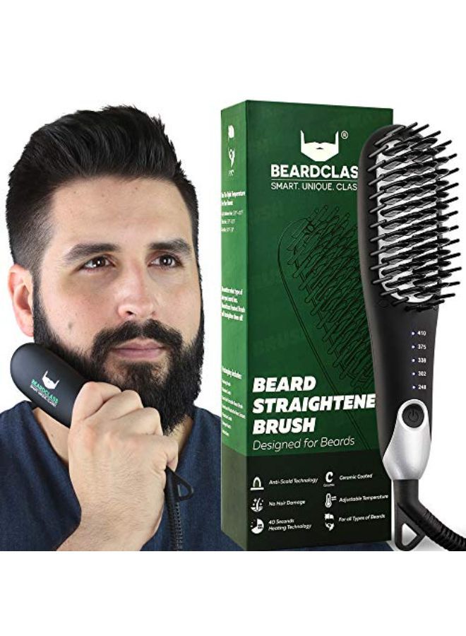 Premium Beard Straightener Comb - Usa Designed For Beards! Fast Heating Electric Straightening Brush For Men With Anti-Scald Technology - Adjustable Temperature Portable Heated Straightner