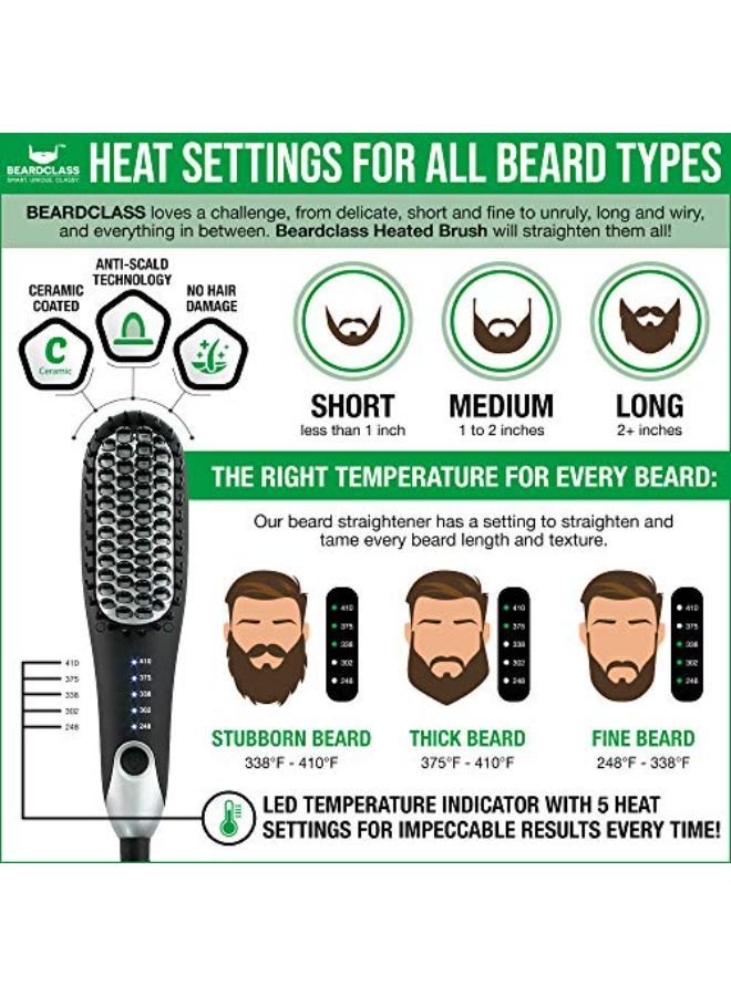 Premium Beard Straightener Comb - Usa Designed For Beards! Fast Heating Electric Straightening Brush For Men With Anti-Scald Technology - Adjustable Temperature Portable Heated Straightner