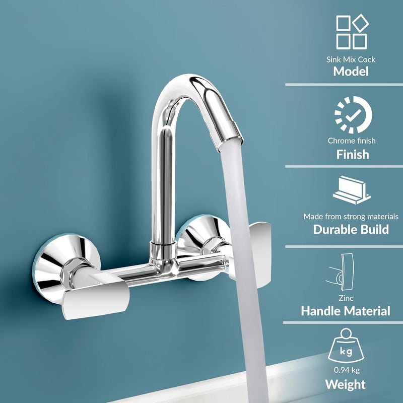 Planet Sink Mixer Tap Hot and Cold with Sustainable Water Flow Nozzle360 Swivel Spout for Kitchen Tap with Wall Flange and Teflon Tape SagaChrome - Image 2