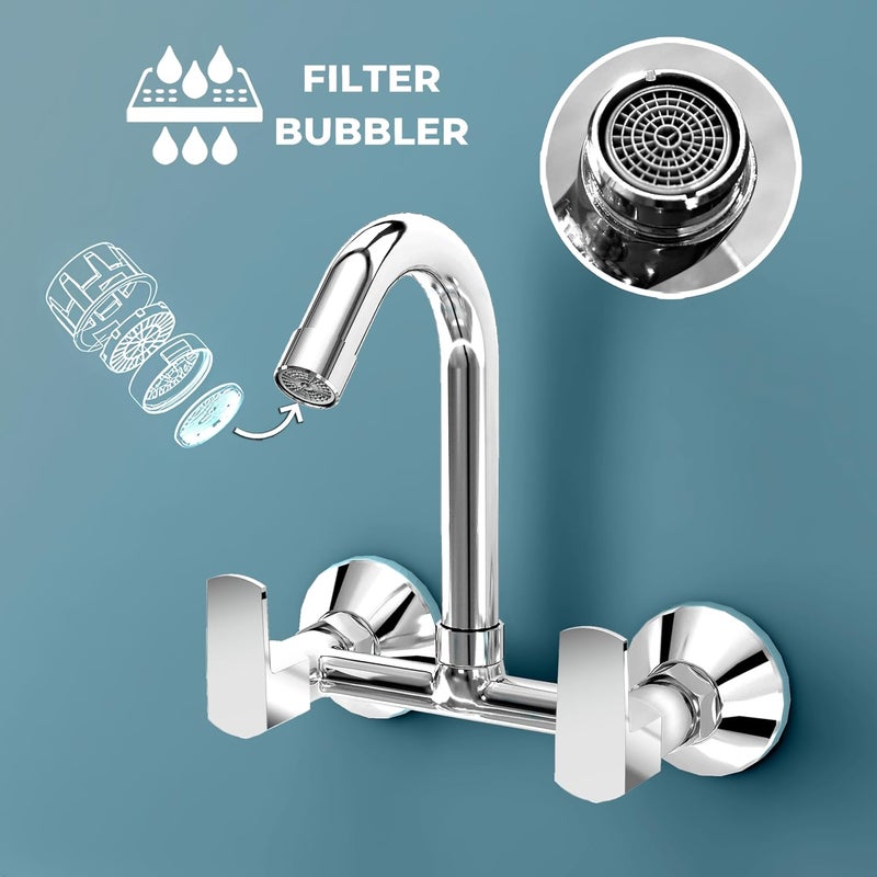 Planet Sink Mixer Tap Hot and Cold with Sustainable Water Flow Nozzle360 Swivel Spout for Kitchen Tap with Wall Flange and Teflon Tape SagaChrome - Image 4