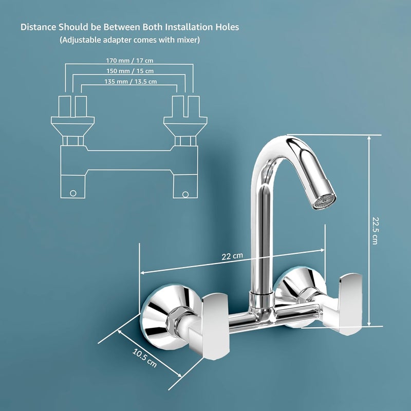 Planet Sink Mixer Tap Hot and Cold with Sustainable Water Flow Nozzle360 Swivel Spout for Kitchen Tap with Wall Flange and Teflon Tape SagaChrome - Image 3