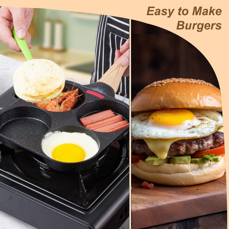 MyLifeUNIT Egg Frying Pan, 4-Cup Egg Pan Nonstick, Fried Egg Pan Skillet for Breakfast, Pancake, Hamburger, Sandwiches, Suitable for Gas Stove & Induction Cookware - Image 5