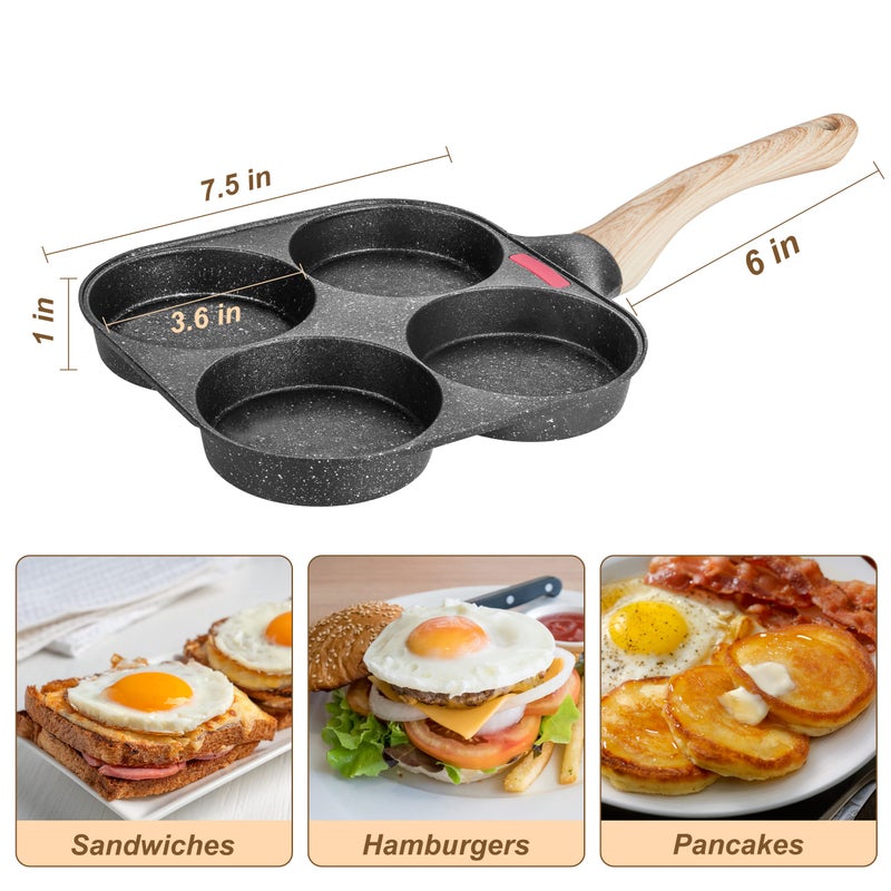 MyLifeUNIT Egg Frying Pan, 4-Cup Egg Pan Nonstick, Fried Egg Pan Skillet for Breakfast, Pancake, Hamburger, Sandwiches, Suitable for Gas Stove & Induction Cookware - Image 4