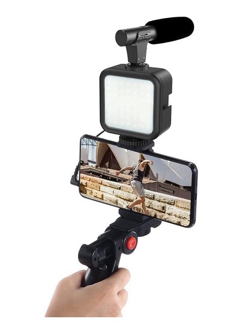 QSHOP® Professional Video Photography Studio Kit for Smartphone and Camera with Microphone, LED Light, Starter Kit Compatible with YouTube TikTok for Content Creators