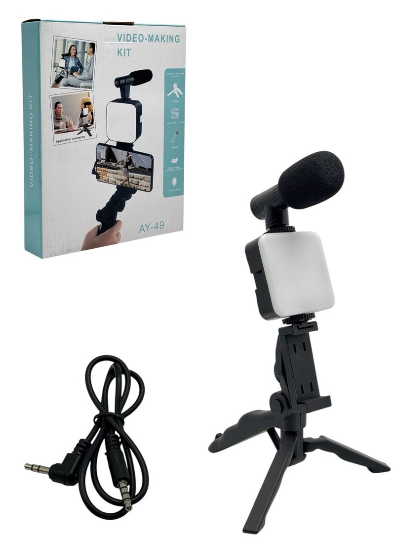 QSHOP - QSHOP® Professional Video Photography Studio Kit for Smartphone and Camera with Microphone, LED Light, Starter Kit Compatible with YouTube TikTok for Content Creators - Image 1